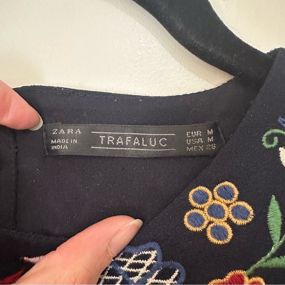 Zara Blue Full Embroidered Mini Shift Dress Size Women’s Medium Long Sleeve - Picture 7 of 15